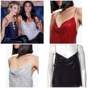 ALICE + OLIVIA Harmon Crystal Chainmail Slip Tank
